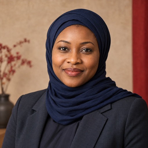 AI-generated portrait for fictional profile Amina Yusuf